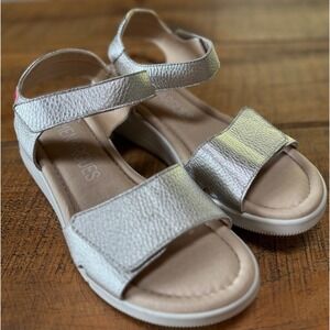 Pepe Menargues Womens Silver Metallic Slingback Velcro Strap Sandals Size 39